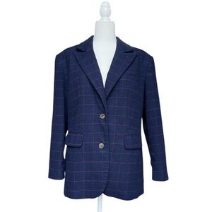 Classic Navy And Red Plaid Women's Blazer Work Wear Office Coat
